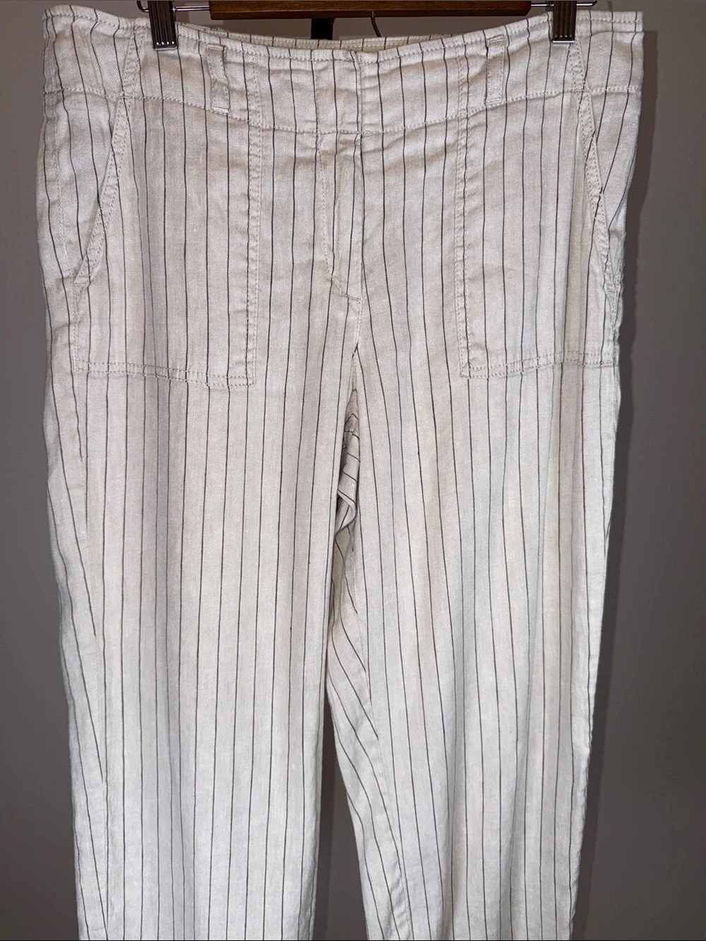 LOFT Striped Linen Blend Wide Leg Crop Pants Pockets | Size 10